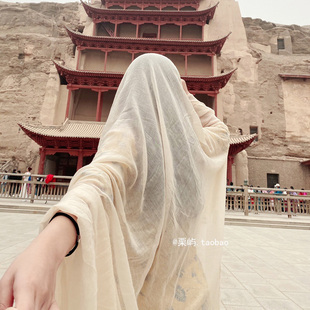 民族风大西北敦煌新疆旅游沙漠，穿搭超大防晒头巾，薄款棉麻丝巾围巾