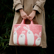 羊毛毡手工成品长条兔中包手提包，创意拎包女生复古简约可爱手提包