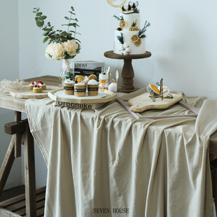 亚麻色枫糖色白色婚礼生日，宴会甜品台签到台布幔桌布小红薯背景布
