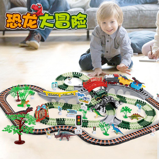 儿童电动高铁小火车恐龙玩具3岁男孩冒险和谐号轨道百变拼装玩具