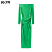 BBWM 欧美女装时尚一字露肩长袖连衣裙 3905157 500