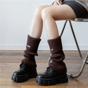 美式复古咖啡色袜套女金属标羊毛保暖针织腿套秋冬慵懒宽松堆堆袜