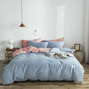 床笠被套床单式床上用品全棉北洗纯色简约绗缝40支斜纹四件套