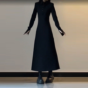 法式赫本风黑色连衣裙子2023年女装打底内搭高级感秋冬季长裙