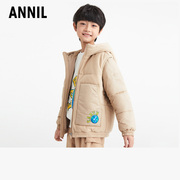 安奈儿童装男童短款棉衣，2022冬季中大童假两件拼接加厚棉服外套
