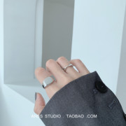 anss925纯银ins小众方形，块光面开口戒指，女扭纹指环关节戒潮