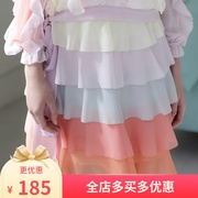 脸儿艺森女复古马卡龙(马，卡龙)系列，拼色彩虹蛋糕裙雪纺半身裙
