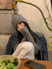 郑佰万 韩国设计感街头破洞秋冬搭配针织冷帽口袋堆堆帽毛线帽女