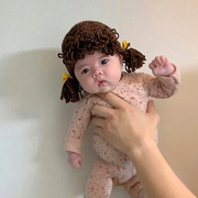 ins韩国秋冬款婴儿帽，可爱超萌女童搞怪假发，辫子宝宝毛线帽针织帽