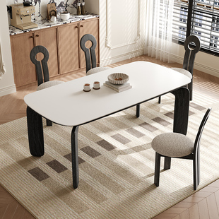 复古风白蜡实木长方形岩板餐桌椅，组合简约现代北欧小户型家用饭桌