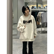 薄款圆领无帽卫衣女士春秋季2023oversize加绒加厚美式上衣潮