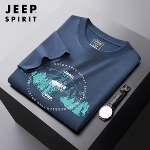 jeep短袖t恤男夏季圆领宽松半截袖上衣中年，男式品牌休闲运动体恤