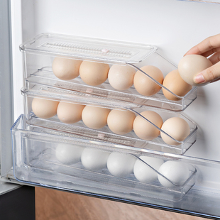 鸡蛋收纳盒冰箱用食品级侧门鸭蛋冷藏滚动盒子计时置物架整理神器