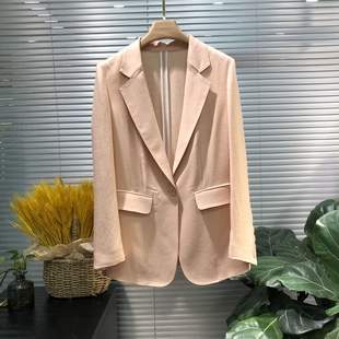 桔粉色西装外套 薄款修身OL 醋酸麻环保材质舒爽透气