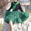 2022秋冬流行色绿色系欧根纱，蓬蓬短裙高腰松紧腰印花半身裙