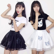 夏季韩版欧根纱套装裙，两件套中长款学院风，学生连衣裙女