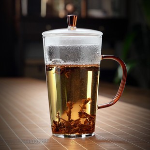 全度绿茶杯有盖带把耐高温玻璃手工功夫茶具，泡茶客厅中式杯子水杯