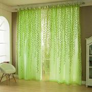 绿色柳叶胶印纱帘窗纱，客厅餐厅阳台，成品遮光窗帘布料不可洗