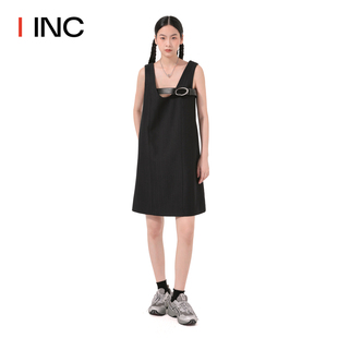 calvinluo设计师品牌iinc23aw皮带，纯色背心短款连衣裙女