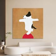 网红手绘油画莫兰迪色卡通小狗儿童房客厅装饰画高档玄关抽象艺术