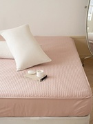 粉色全棉夹棉床笠三件套单件防尘床罩纯棉席梦思床垫保护套1.8m