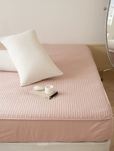 粉色全棉夹棉床笠三件套单件防尘床罩纯棉席梦思，床垫保护套1.8m