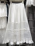 文艺日系甜美镂空刺绣白色，半身裙棉质蕾丝褶皱木耳，花边a字长裙子