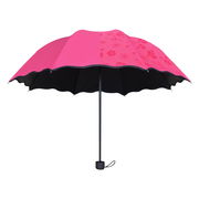 晴雨制用三折叠女防晒黑胶遮定太阳紫外线遇R水开花广告伞高