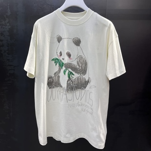 原厂品质UOOY2024春季钉珠刺绣熊猫T恤女UY24132T106134