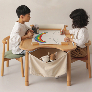 异果酱实木儿童书桌学习桌，宝宝桌椅手工桌，升降桌子游戏桌幼儿园桌