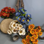 9叉向日葵仿真花束油画，复古欧式太阳花，假花客厅餐桌摆放装饰花艺