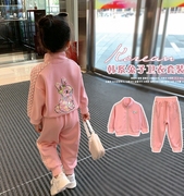 女童秋冬2023小儿童运动服时髦小香风洋气休闲加绒卫衣套装两件套