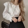韩国chic法式减龄娃娃领洋气上衣女设计感蕾丝刺绣花边大翻领衬衫