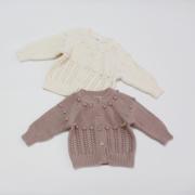 针织宝宝开衫婴儿毛衣外套女装女童洋气衣服套装秋冬长袖毛线衫球