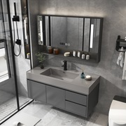 岩板浴室柜组合简约轻奢小户型智能卫浴实木镜柜一体盆洗漱台