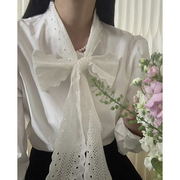 韩国chic秋季法式气质立领系带蝴蝶结设计宽松休闲百搭长袖衬衫女