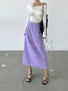 韩国女装2024早春remood高腰优雅流苏，毛边气质半身长裙