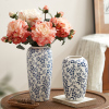 新中式高级感青花瓷复古花瓶陶瓷创意插花花器客厅玄关装饰品摆件
