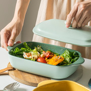 陶瓷带盖烤盘烤箱专用器皿盘子芝士焗饭碗微波炉可用鱼盘双耳菜盘