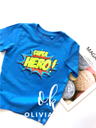 卡通英雄T恤澳洲儿童植绒短袖男童亮蓝色上衣夏季超人动漫上衣