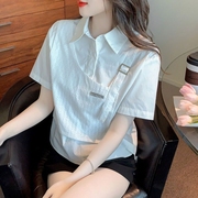 假两件白色衬衫女夏季2023学院风韩版宽松设计感小众学生上衣