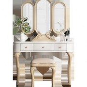 女生卧室实木雕花梳妆桌台美式小户型现代新古典简约白色化妆台凳