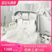 婴儿礼盒白色公主裙子纯棉礼服套装，女宝宝满月百天周岁生日送礼物