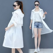 防晒衫夏季女中长款2024年长袖，薄款洋气白色，长款风衣外0411b