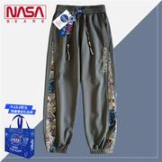 NASA联名拼接刺绣小熊裤子男款春秋季美式潮牌流束脚宽松休闲长裤