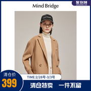 MindBridge 女装毛呢外套冬季韩版西装领短款呢子大衣