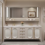 美式双盆浴室柜落地橡木法式奶油，风卫生间洗漱台洗脸组合柜洗手盆
