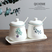 北欧植物陶瓷调味罐厨房用品，家用调料盒，套装组合调料瓶三件套装罐