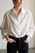 2024春装网红白色单衬衫(单衬衫，)女宽松垂感气质，慵懒风简约基础款衬衣