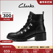 Clarks其乐女鞋冬季酷帅系带马丁靴粗跟时装靴齿轮鞋女